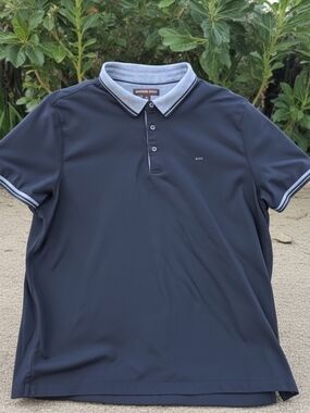 Michael Kors - Navy Polo Shirt with Contrast Collar Mens Size XL